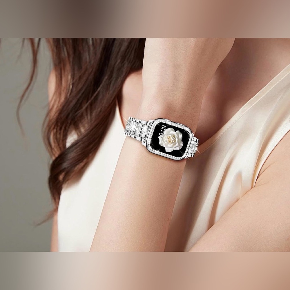 Mosonio Compatible with Apple Watch Band Silver Bling Crystal